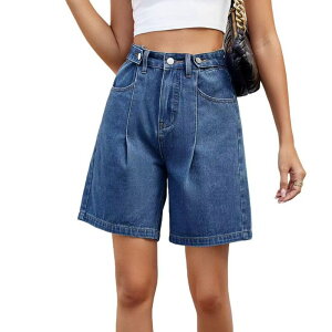 �N���A�t�����[ ���f�B�[�X �{�g���X �n�[�t�p���c�E�V���[�c ���C�h���b�O �V���[�g�p���c �f�j�� ClearFlower Womens Jean Shortsummer Casual High Waisted Loose Fit Wide Leg Denim Shorts Dark Blue �u���[