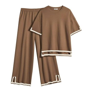 �G�R�A�[ ���f�B�[�X �A���_�[�E�F�A �i�C�g�E�F�A ���C�h���b�O �Z�[�^�[ Ekouaer Lounge Set for Women Travel Outfits 2 Piece Setshort Sleeve Sweater Top Wide Leg Long Brown �u���E��