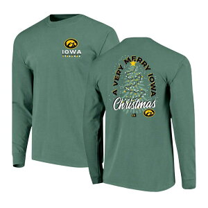 �C���[�W���� ���f�B�[�X �g�b�v�X T�V���c Image One Men's Green Iowa Hawkeyes Comfort Colors Merry Christmas Tree Long Sleeve T-Shirt Iwa Green �O���[��