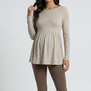�A���i�J�V ���f�B�[�X �g�b�v�X T�V���c �N���[�l�b�N �}�^�j�e�B Anna-Kaci Women's Maternity Long Sleeve Babydoll Tunic Top with Crew Neck Soft Stretch Flowy Shirt Khaki �J�[�L
