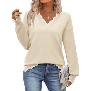 �W�[�O�[ ���f�B�[�X �A�E�^�[ �j�b�g�E�Z�[�^�[ V�l�b�N �v�����g Zeagoo Women's Fall Printed Pullover Sweaters Long Sleeve V Neck Cute Knit Sweaters Apricot �A�v���R�b�g