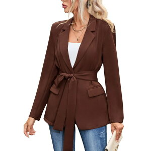 �R�W���C�� ���f�B�[�X �A�E�^�[ �W���P�b�g�E�u���]�� �u���U�[ Kojooin Women's Casual Blazer Jacket Open Front Long Sleeve Work Office Suit Blazers With Waistband Brown �u���E��
