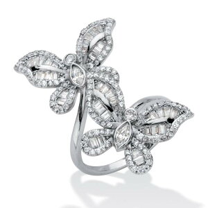 �p�[���r�[�`�W���G���[ ���f�B�[�X �A�N�Z�T���[ �����O PalmBeach Jewelry 4.41 Cttw. Round Cubic Zirconia Platinum-Plated Butterfly Wrap Cocktail Ring White �z���C�g