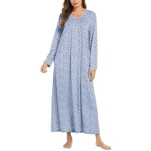 �G�R�A�[ ���f�B�[�X �A���_�[�E�F�A �i�C�g�E�F�A �V���c Ekouaer Women's Long Sleeve Nightgown Fullength Sleepwear Long Sleepshirts Henley Sleep Dress Blue Florals �u���[