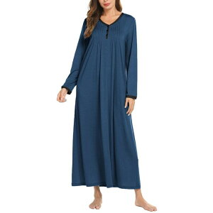 �G�R�A�[ ���f�B�[�X �A���_�[�E�F�A �i�C�g�E�F�A �V���c Ekouaer Women's Long Sleeve Nightgown Fullength Sleepwear Long Sleepshirts Henley Sleep Dress Navy �l�C�r�[
