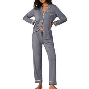 �G�R�A�[ ���f�B�[�X �A���_�[�E�F�A �i�C�g�E�F�A �{�^���_�E�� Ekouaer Pajamas Women's Long Sleeve Sleepwear Soft Button Down Loungewear Pjs Lounge Set Nightwear Gray �O���[