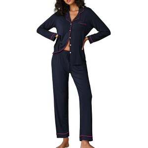 �G�R�A�[ ���f�B�[�X �A���_�[�E�F�A �i�C�g�E�F�A �{�^���_�E�� Ekouaer Pajamas Women's Long Sleeve Sleepwear Soft Button Down Loungewear Pjs Lounge Set Nightwear Navy �l�C�r�[