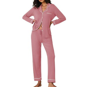 �G�R�A�[ ���f�B�[�X �A���_�[�E�F�A �i�C�g�E�F�A �{�^���_�E�� Ekouaer Pajamas Women's Long Sleeve Sleepwear Soft Button Down Loungewear Pjs Lounge Set Nightwear Purple Red ���b�h