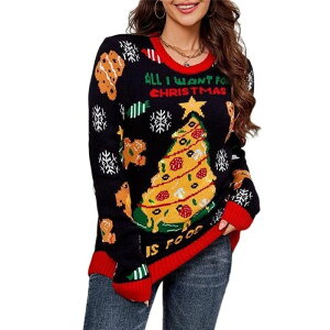 �G���[�g�X�s���b�g ���f�B�[�X �A�E�^�[ �j�b�g�E�Z�[�^�[ EliteSpirit Ugly Sweater for Women Christmas Tree Funny Long Sleeve Casual Party Knitops Dark Blue �u���[