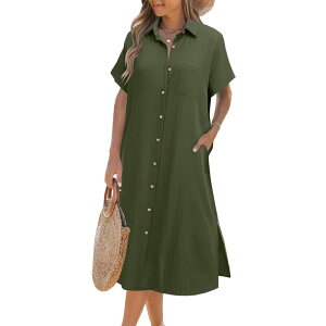 �W�[�O�[ ���f�B�[�X �g�b�v�X �����s�[�X Zeagoo Womensummer Dresshort Sleeve Casual Summer Sunress Tunic Dress Cover up with Pockets Army Green �O���[��