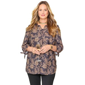 �L���T�����Y ���f�B�[�X �g�b�v�X �V���c �W���[�[�b�g �v���X�T�C�Y �u���E�X Catherines Women's Plusize Georgette Buttonfrontie Sleeve Cafe Blouse Gold Baroque Leaf �S�[���h
