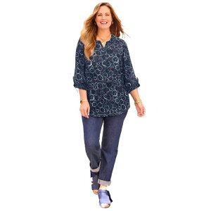 �L���T�����Y ���f�B�[�X �g�b�v�X �V���c �W���[�[�b�g �v���X�T�C�Y �u���E�X Catherines Women's Plusize Georgette Buttonfrontie Sleeve Cafe Blouse Navy Clock Print �l�C�r�[