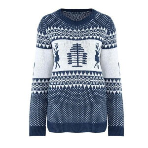 �C�G�X�t�@�b�V���� ���f�B�[�X �A�E�^�[ �j�b�g�E�Z�[�^�[ �X�����t�B�b�g Yesfashion Women �f slim Fit Ugly Christmasweater Knitted Xmas Pullover With Reindeer And Tree Design Blue �u���[