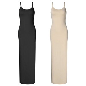 �C�G�X�t�@�b�V���� ���f�B�[�X �g�b�v�X �����s�[�X �m�[�X���[�u Yesfashion Women's 2 Pack Spaghetti Strap Bodycon Dressescoop Neck Sleeveless Casualong Tank Dresseset Black And Beige �u���b�N