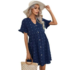 �G���[�g�X�s���b�g ���f�B�[�X �g�b�v�X �����s�[�X V�l�b�N �}�^�j�e�B EliteSpirit Womens Maternity V Neck Lantern Sleeve Jacquardot Pocket Babydoll Baby Shower Dress Dark Blue �u���[