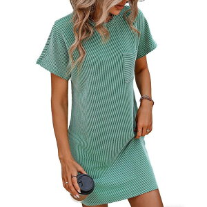 �N���A�t�����[ ���f�B�[�X �g�b�v�X �����s�[�X �~�f�B ClearFlower Womens Casual Color Block Short Sleeve Pocket Midi Dress Green �O���[��
