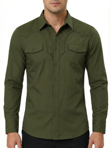 �}�L�V�X�}�[�` ���f�B�[�X �g�b�v�X T�V���c �{�^���_�E�� �h�J Maxxis Merch Men's Western Cowboy Shirt Long Sleevembroidered Casual Button Down Work Shirt with Pockets Army Green �O���[��