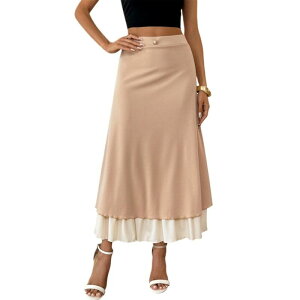 �C�G�X�t�@�b�V���� ���f�B�[�X �{�g���X�J�[�g A ���C�� �v�����g Yesfashion Women's Elastic High Waisted A-Line Print Long Skirts Khaki �J�[�L