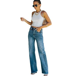 �R�W���C�� ���f�B�[�X �{�g���X �f�j���p���c �X�g���[�g �W�[���Y Kojooin Women's Jeans High Waisted Classicasual Straight Leg Frayedemin Jeans Blue �u���[