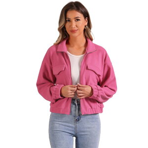 �A���O�� �P�[ ���f�B�[�X �A�E�^�[ �W���P�b�g�E�u���]�� �R�[�g ALLEGRA K Fuzzy Short Jacket For Women'stand Collar Long Sleeve Casual Crop Coat Hot Pink �s���N