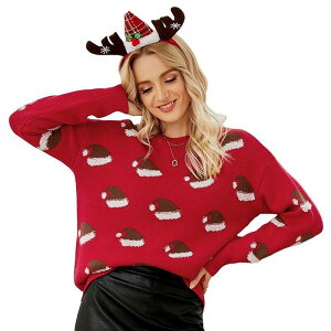 �Z�I���A ���f�B�[�X �A�E�^�[ �j�b�g�E�Z�[�^�[ Seoria Ladies' Sweet Round Necknitted Cartoon Christmasweatered ���b�h