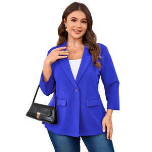 �Z�I���A ���f�B�[�X �A�E�^�[ �W���P�b�g�E�u���]�� �v���X�T�C�Y �u���U�[ Seoria Blazers for Plusize Women One Button Long Sleeve Business Jacket Blue �u���[