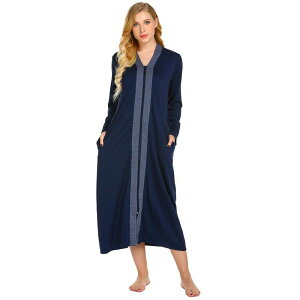 �G�R�A�[ ���f�B�[�X �A���_�[�E�F�A �i�C�g�E�F�A �R�[�g Ekouaer Women Zipperobe Long Sleeve Loungewear Lightweight Housecoat Fullength Nightgownavy Blue �l�C�r�[
