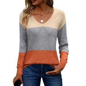 �W�[�O�[ ���f�B�[�X �A�E�^�[ �j�b�g�E�Z�[�^�[ Zeagoo Women's Hollow Out Long Sleeve Cold Shoulder Sweaters Casual Holiday Vacation Outfits Colorblock Apricot �A�v���R�b�g