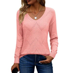 �W�[�O�[ ���f�B�[�X �A�E�^�[ �j�b�g�E�Z�[�^�[ Zeagoo Women's Hollow Out Long Sleeve Cold Shoulder Sweaters Casual Holiday Vacation Outfits Pink �s���N