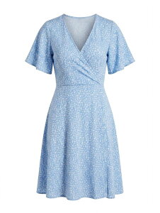 �t�@���W�����C ���f�B�[�X �g�b�v�X �����s�[�X �~�j FUNJULY Women's Cute Wrap Mini Dressummer Casual Dress for Daily Wear Light Blue Floral �u���[