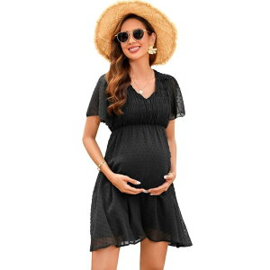 �{�f�B�T�C�Y ���f�B�[�X �g�b�v�X �����s�[�X �h�b�g�� V�l�b�N �h�b�g �}�^�j�e�B BODDYSIZE Women's casual V neck polka dot maternity dressuitable for baby parties and photoshoots Black �u���b�N
