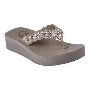 yz XPb`[Y fB[X T_ V[Y Skechers CaliR Vinyasa Happy Spring Women's Wedge Thong Sandals Taupe