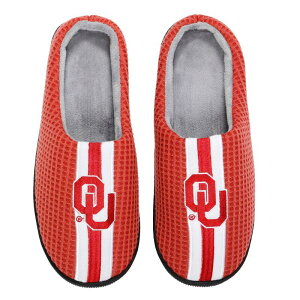 yz tHR Y T_ V[Y Men's FOCO Crimson Oklahoma Sooners Team Stripe Memory Foam Slide Slippers Okl Red