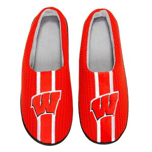 yz Aufbh Y T_ V[Y Men's FOCO Red Wisconsin Badgers Team Stripe Memory Foam Slide Slippers Wis Red