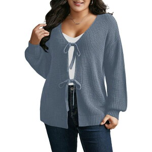 �C�G�X�t�@�b�V���� ���f�B�[�X �A�E�^�[ �j�b�g�E�Z�[�^�[ �J�[�f�B�K�� Yesfashion Womens Oversized Cardigan Sweater Tie Front Long Sleeve Open Front Knit Cover Up Casualoose Tops Grey �O���[