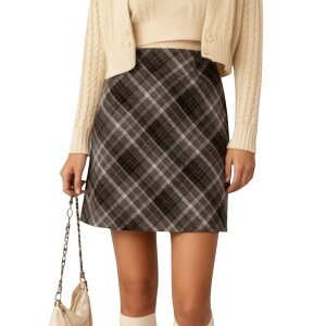 �A���i�J�V ���f�B�[�X �{�g���X�J�[�g A ���C�� �~�j �E�[�� Anna-Kaci Women's Plaid A-Line Mini Skirt with Classicheck Pattern and Wool-Like Texture Brown �u���E��