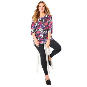 �L���T�����Y ���f�B�[�X �g�b�v�X T�V���c V�l�b�N �v���X�T�C�Y Catherines Women's Plusizeasy Fit 3/4-Sleeve V-Neck Tunic Pink Purpleaf �s���N