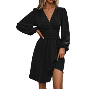 �R�W���C�� ���f�B�[�X �g�b�v�X �����s�[�X V�l�b�N Kojooin Women Elegant V Neck Long Sleeve Wrap Dress Black �u���b�N