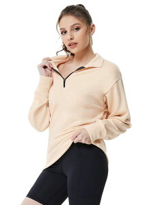 �}�L�V�X�}�[�` ���f�B�[�X �g�b�v�X T�V���c �h���b�v�V�����_�[ �t���[�X Maxxis Merch Women's Oversized Half-Zip Fleece Pullover Drop Shoulder Apricot �A�v���R�b�g