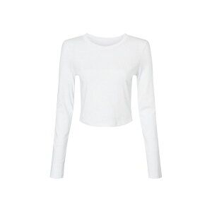 �x���L�����o�X ���f�B�[�X �g�b�v�X T�V���c ���� Bella+Canvas Bella + Canvas Womens/Ladies Long-Sleeved Crop T-Shirt Solid White �z���C�g