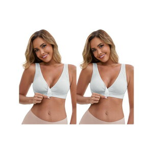 �C���X�p�C�A �V�b�N ���f�B�[�X �A���_�[�E�F�A �u���W���[ V�l�b�N ���u INSPIRE CHIC 2 Packs Women's Front Closure Wireless Postpartum Lingerie V-Neck Push Up Ribbed Nursing Bras Gray �O���[