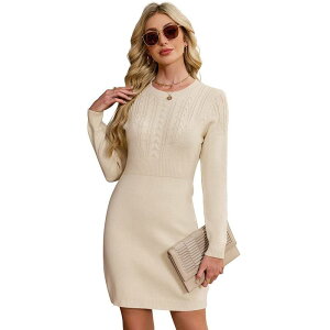 �R�W���C�� ���f�B�[�X �g�b�v�X �����s�[�X A ���C�� �~�f�B �Z�[�^�[ Kojooin Women Casual A Line Midi Sweater Dress Apricot �A�v���R�b�g