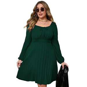 �R�W���C�� ���f�B�[�X �g�b�v�X �����s�[�X �v���X�T�C�Y �Z�[�^�[ Kojooin Plusize Women Tie Front Square Neck Sweater Dress Dark Green �O���[��