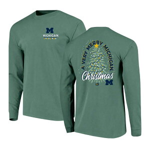 �C���[�W���� ���f�B�[�X �g�b�v�X T�V���c Image One Men's Green Michigan Wolverines Comfort Colors Merry Christmas Tree Long Sleeve T-Shirt Mic Green �O���[��
