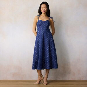 LC Lauren Conrad ���f�B�[�X �g�b�v�X �����s�[�X �~�f�B Women's LC Lauren Conrad Sweetheart Neck Midi Dress Medium Blue Polka Dot �u���[