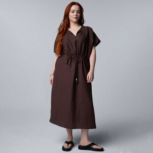 ���F���E�H�� ���f�B�[�X �g�b�v�X �����s�[�X �v���X�T�C�Y �~�f�B Plusize Simply Vera Wang Drawstring Midi Dress Laveda Plum �v����