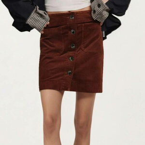 �A���i�J�V ���f�B�[�X �{�g���X�J�[�g �R�[�f�����C �~�j Anna-Kaci Women �f s Button Front Corduroy Mini Skirt with Structured Patch Pockets and Clean Straight Hem Brown �u���E��