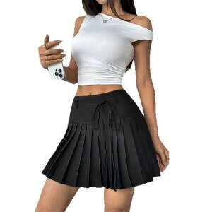 �C�G�X�t�@�b�V���� ���f�B�[�X �{�g���X�J�[�g A ���C�� �n�C�E�G�X�g �v���[�c �~�j Yesfashion Women's Bow High Waist Pleated A Line Mini Skirt Summer Skater Skirts Black �u���b�N