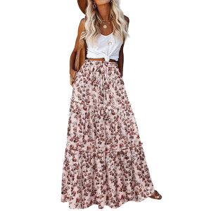 �W�[�O�[ ���f�B�[�X �{�g���X�J�[�g �e�B�A�[�h A ���C�� �}�L�V Zeagoo Women's High Waisted Flowy A Line Tiered Maxi Skirts with Pockets Casual Skirts Blush Ditsy Floral �u���b�V��
