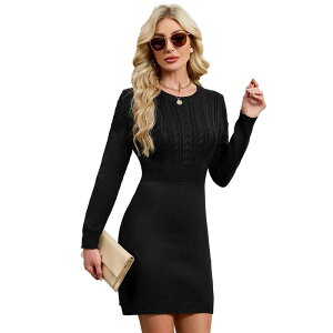 �R�W���C�� ���f�B�[�X �g�b�v�X �����s�[�X A ���C�� �~�f�B �Z�[�^�[ Kojooin Women Casual A Line Midi Sweater Dress Black �u���b�N
